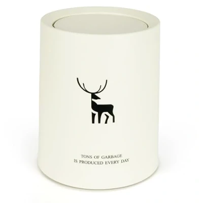 Afbeelding van Belle Vous Small White Deer Waste Bin 12L Plastic Garbage/Trash Can with Flip Lid Rubbish/Recycling Container for Home, Kitchen, Bedroom or Office