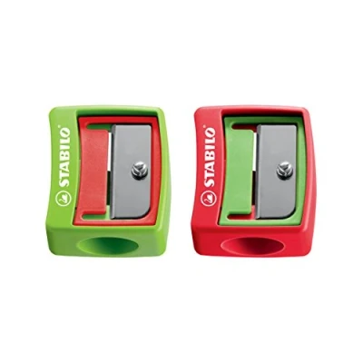 Afbeelding van puntenslijper STABILO woody 3 in 1 voor extra dikke kleurpotloden 2 stuks groen/rood, rood/groen