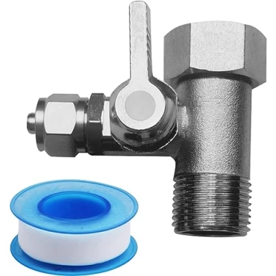 Afbeelding van wateraansluiting adapter T stuk voor aansluiting: Nizirioo 3/8x3/8x1/4&quot; afsluitventiel met PTFE afdichtband, slang van koper, 2 apparaten