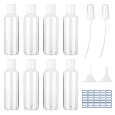 Afbeelding van Ysimple 8 stuks reisflessenset, 100 ml, transparante reisflessen, lege kunststof cosmetica, container met 2 sproeikoppen en trechter voor vlucht, douchegel reizen