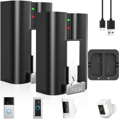 Afbeelding van 2 stuks batterijvervanging met oplaadstation voor Ring, 6040 mAh vervangende batterij compatibel Ring 3 4/Peephoie Cam/Spotlight Cam/Stick up Cam Solar,vervanging van oplaadbare