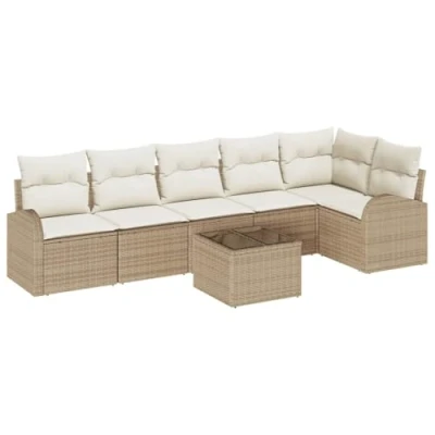Afbeelding van vidaXL 7 delige Tuin Sofa Set met Kussens Bruin Poly Rattan