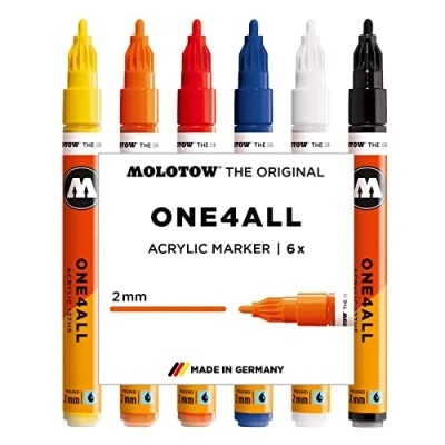 Afbeelding van Molotow acryl stiften Set ONE4ALL 2 mm Basis 1 6 kleuren