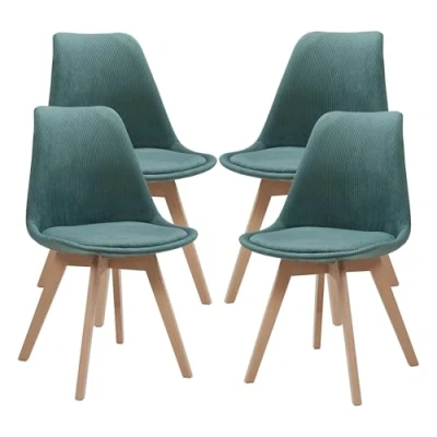 Afbeelding van Eetkamerstoelen Fläten set van 4 stuks corduroy donkergroen en naturel [en.casa]