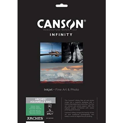 Afbeelding van CANSON Infinity Arches Aquarelle Rag, digitale reproductie van Fine Art, gestructureerd, 310 g/m², blad, A4 21 x 29,7 cm, zuiver wit, 10 vellen