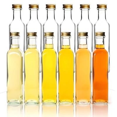Afbeelding van gouveo Set van 12 flessen 250 ml maraska met schroefdop goudkleurig lege glazen fles om te vullen en cadeau geven voor likeurflessen, jeneverflessen, azijnflessen, oliefles