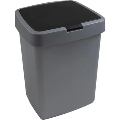 Afbeelding van SUNWARE Delta vuilnisbak met klep deksel bevestigingsring 10 L 25 x 22 32,5 cm metallic/zwart