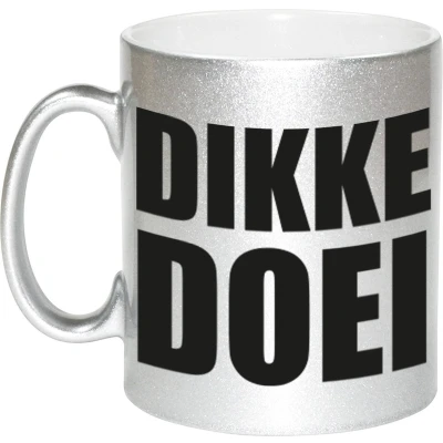 Afbeelding van Bellatio Decorations Dikke doei afscheids cadeau mok zilver 300 ml keramiek feest mokken