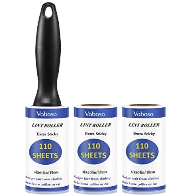 Afbeelding van Vabaso 330 vellen extra kleverige pluisroller met 2 reservefollen voor kleding, bank, bed en tapijt dierenharen, kattenhaar, hondenharen stof pluisjes, ca. 46,2 m, 110
