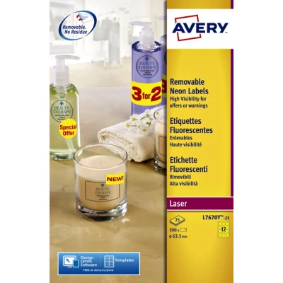 Afbeelding van Etiket Avery L7670 25 63.5mm rond neon geel 300stuks