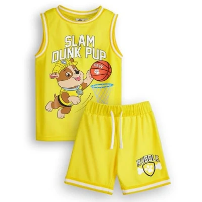 Afbeelding van Paw Patrol Jongens Rubble Basketbal Jersey &amp; Shorts Set Kids Slam Dunk Pup Tweedelige Gele Sportoutfit Kinder Bundel
