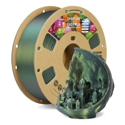 Afbeelding van OVERTURE Color Changeable PLA 1.75mm 3D Printer Filament Green Starlight PLA, 1kg Cardboard Spool (2.2lbs), Dimensional Accuracy +/ 0.02mm, Fit Most FDM Printer(Shimmer Silver Green)