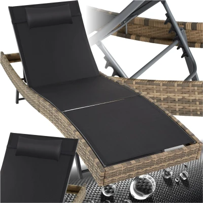 Afbeelding van TecTake wicker zonnebed met 6 voudig verstelbare rugleuning ligstoel afneembaar hoofdkussen outdoor uv bestendig relaxstoel voor tuin terras en balkon (natuur)