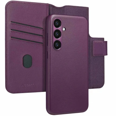Afbeelding van Samsung Galaxy S23 FE MagSafe Hoesje Echt leder Accezz 2 in 1 Case/Bookcase Paars Telefoonhoesje