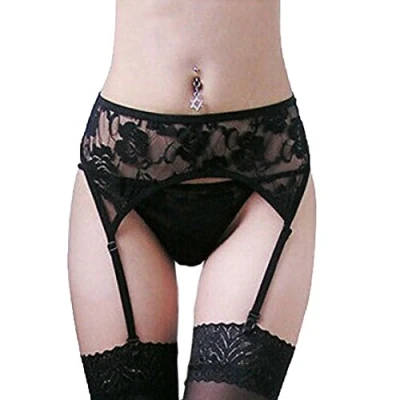 Afbeelding van MAKFORT Vrouwen Sexy Kousenband Riem Kant Lingerie Dij Hoge Kousen met Jarretel Riem, Zwart, One size