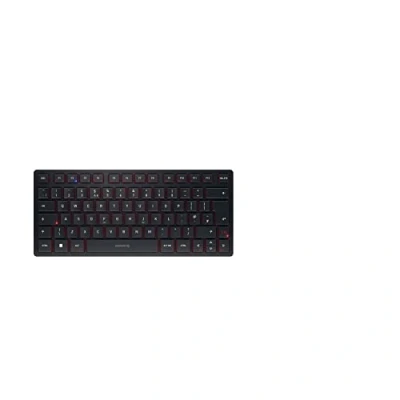 Afbeelding van CHERRY KW 9200 Mini, compact toetsenbord voor meerdere apparaten, tot 4 verschillende UK indeling (QWERTY), verbinding via Bluetooth, radio of bekabelde technologie, oplaadbaar, zwart