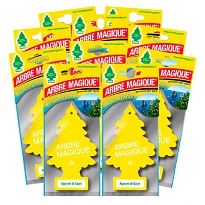 Afbeelding van Arbre Magique Mono, luchtverfrisser voor auto, geur capri, citrusvruchten en vers, levensduur tot 7 weken, Made in Italy, verpakking van 10 stuks