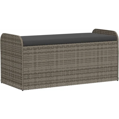 Afbeelding van Opbergbankje met kussen 115x51x52 cm poly rattan grijs