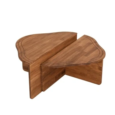 Afbeelding van Set van 2 salontafels met Saltace design Natuurlijk massief hout Menzzo