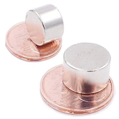 Afbeelding van Brudazon 5 mini schijfmagneten 12 x 8 mm, N52 sterkste stand, neodymium magneten, ultrasterk, powermagneet voor modelbouw, foto, whiteboard, prikbord, koelkast, knutselen, magneetschijf extra sterk