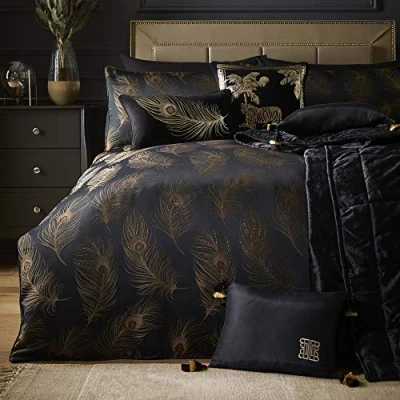 Afbeelding van Laurence Llewelyn Bowen Dandy Jacquard dekbedovertrekset, zwart en goud, super kingsize bed