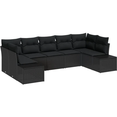 Afbeelding van vidaXL 7 delige Tuin Sofa Set met Kussens Zwart Poly Riet