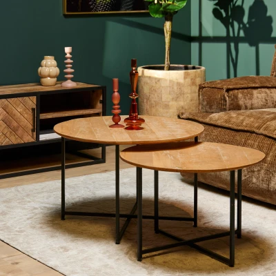 Afbeelding van salontafel Isa Set van 2 salontafels rond industrieel
