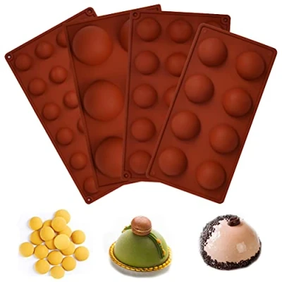 Afbeelding van 4 delige chocoladevorm siliconenvorm bonvorm cakevorm halve bal bakvorm ballen bakgerei set voor snoep chocolade ijsblokjes gelei pudding taartversiering 6/8/15/24 gaten cirkel baksteenrood