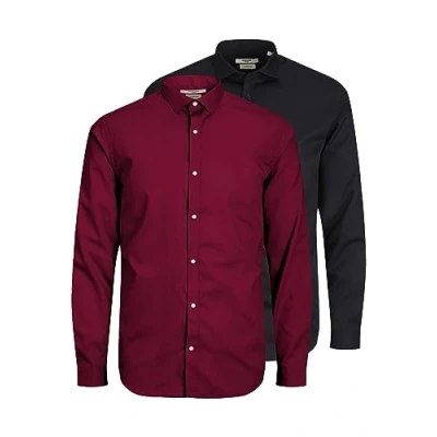 Afbeelding van JACK &amp; JONES Heren overhemd slim fit overhemd, 1 x cabernet, zwart, M