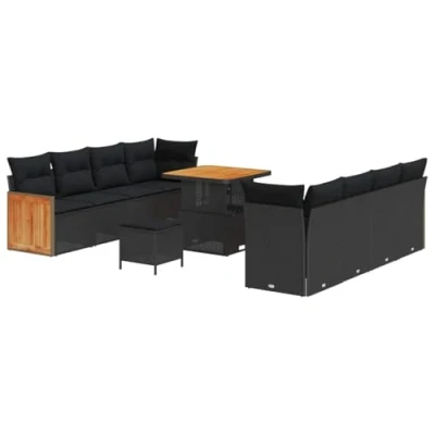 Afbeelding van vidaXL 11 delige Tuinsofa Set Met Kussens Zwart Poly Rattan Acacia