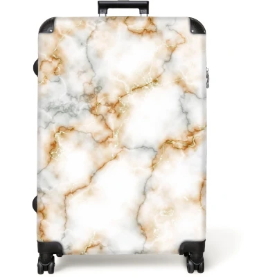 Afbeelding van NoBoringSuitcases.com® Koffer groot Reiskoffer lichtgewicht Marmer Wit Grijs Goud Marmerlook Rolkoffer met 4 wielen Grote trolley XL 98 liter bagage