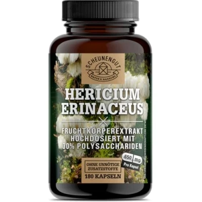 Afbeelding van Lions Mane 1950 mg per dagelijkse dosis Belangrijk: 30:1 extract (= 58500 Hericium Erinaceus) + 30% polysacchariden 5% bètaglucan I 180 stuks veganistisch laboratoriumgetest NL