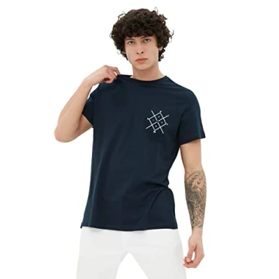 Afbeelding van Trendyol TMNSS20TS0984 Volwassenen Mannen T shirt Single pack marineblauw M