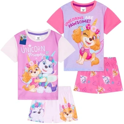Afbeelding van Get Trend PJs 2 pack pyjama met korte mouwen voor kinderen, tieners, loungeset, nachtkleding, zachte comfortabele cadeaus meisjes, Paarse Paw Patrol, 4 5 jaar