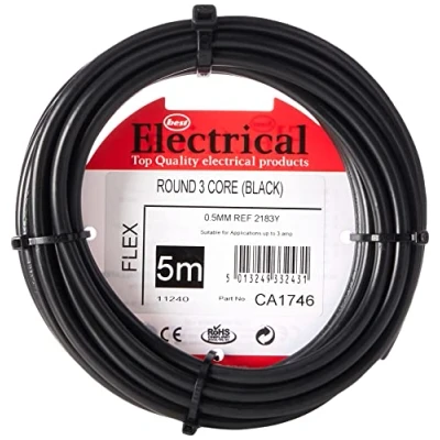 Afbeelding van Merriway BH01494 3 Core Rond Zwart Flexibele Kabel 2183Y 0,5 mm 5 Meter Snijlengte