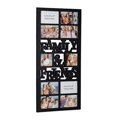 Afbeelding van Relaxdays fotolijst, voor 10 foto‘s, Family &amp; Friends, kunststof, HxBxD: 74,5 x 35 2 cm, collage, zwart