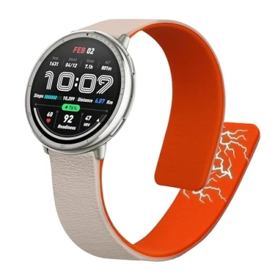 Afbeelding van kwmobile horlogebandje compatibel Met Amazfit Active2 (A2437) polsband Bandje voor activity tracker magneetsluiting In beige/oranje