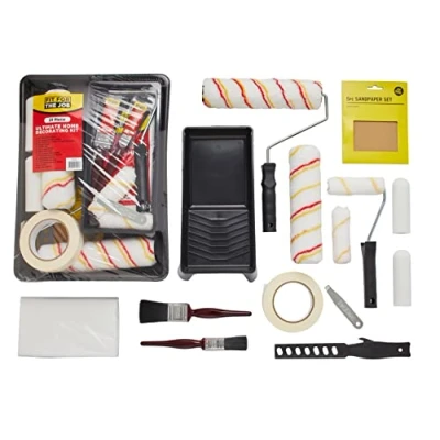 Afbeelding van Fit For The Job Ultimate verfrollers en bakken: verfkwasten, stofdekens, schuurpapier, afplakband rollersets voor verven van muren plafonds met emulsie, minirollers hout metaal