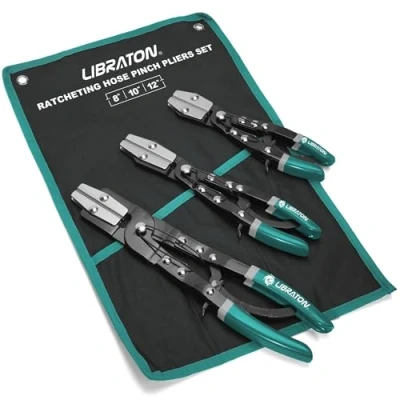 Afbeelding van LIBRATON Slangklemtang, flexibele rateltang met vergrendeling, 3 delige set voor slangklemmen, tang brandstofslang en koeler, hoes, 20 cm, 25 30 cm
