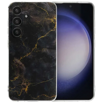 Afbeelding van Samsung Galaxy S24 Hoesje Siliconen en TPU (zacht) iMoshion Softcase/Backcover Black Marble Telefoonhoesje