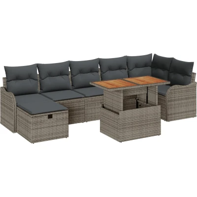 Afbeelding van vidaXL 8 Delige Tuinbankset met Kussens Grijs Poly Rattan
