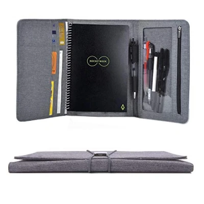 Afbeelding van Foliohoes voor Rocketbook Fusion, stoffen stof, Multi Organizer Mannen &amp; Vrouwen Map met Pen Loop/Telefoon Zak/Visitekaarthouder, past op A5 formaat Notebook (grijs)