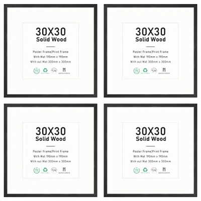 Afbeelding van 12x12 massief houten fotolijst, fotolijst keuze uit meerdere kleuren, frame voor foto of afbeeldingen, 30x30 cm, 4 stuks zwarte lijsten