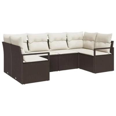 Afbeelding van vidaXL 6 delige Tuin Sofa Set met Kussens Bruin Poly Riet