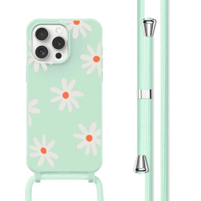 Afbeelding van Apple iPhone 15 Pro Hoesje Siliconen en TPU (zacht) imoshion Softcase/Koordhoesje/Backcover Green Flower Distance Telefoonhoesje