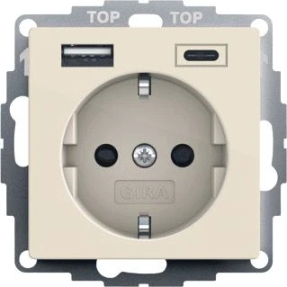 Afbeelding van Gira wandcontactdoos met randaarde 16 a 250 v shutter en usb voeding 2 voudig type c 245901