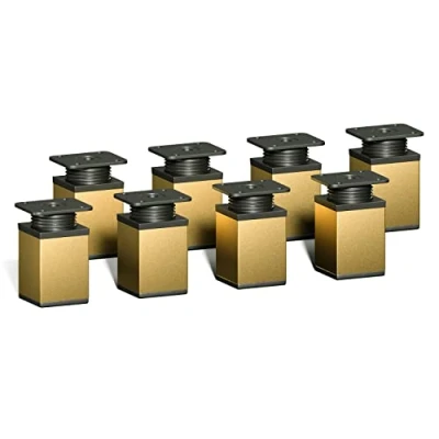 Afbeelding van sossai® design meubelpoten MFV1 set van 8 in hoogte verstelbaar Vierkant profiel: 40 x mm Kleur: goud Hoogte: 60 (+ 20 mm) Inclusief hoogwaardige houtschroeven