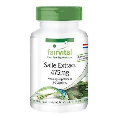 Afbeelding van Fairvital Salie extract 475mg capsules HOOG GEDOSEERD VEGAN 90 capsules, gestandaardiseerd op 2% etherische oliën Salvia officinalis