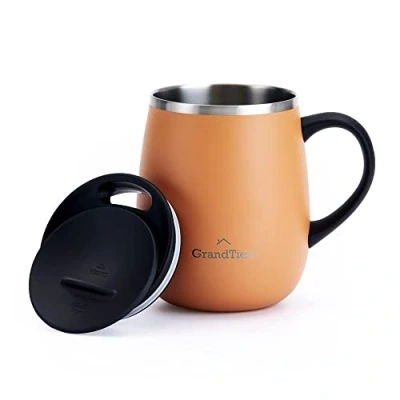 Afbeelding van Thermische Koffiemok met handvat schuifdeksel voor spatbescherming 460 ml wijnglasvorm Coffee To Go mok Dubbelwandig roestvrij staal houdt drankjes warm of koud Wortel