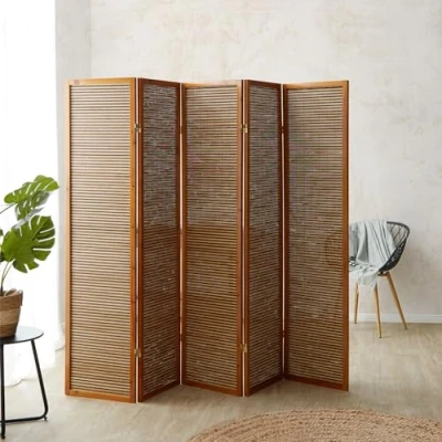 Afbeelding van Homestyle4u 383, kamerscherm, ruimteverdeler, binnen, 5 delig, hout, bruin, bamboe, inkijkbescherming, scheidingswand, ruimteverdeler